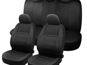 iMotorDeco Car Seat Cover Full Set Universal Size Fit for Most Cars Trucks Van SUV Air Bag Compatible Black