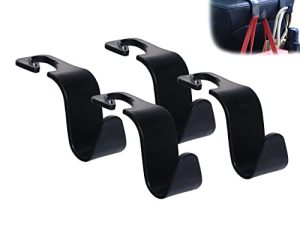 Amooca Car Seat Headrest Hook 4 Pack Hanger Storage Organizer Universal for Handbag Purse Coat fit Universal Vehicle Car Black with Buckle