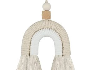 Macrame Rainbow Car Charm Boho Felt Ball Wood Bead Essential Oils Diffuser  Car Interior Decor Handmade Car Accessories Colorful Hanging Air Freshener Decor(beige)