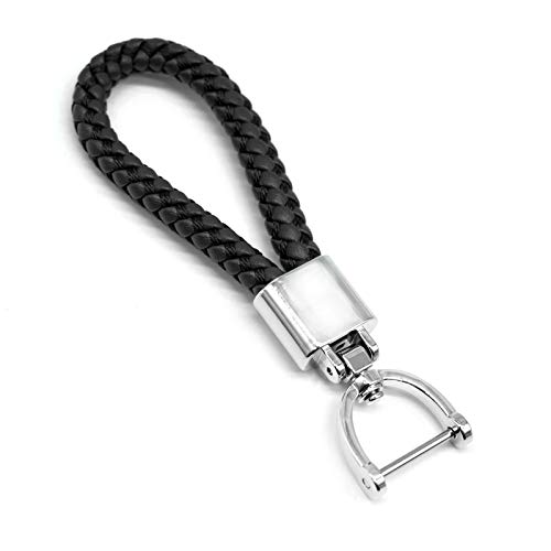 Universal Black Leather Car Fob Keychain Metal Keyring Woven Strap Braided Rope Key Chain for Men and Women - Silver Color Universal Black Leather Car Fob Keychain Metal Keyring Woven Strap Braided Rope Key Chain for Men and Women - Silver Color