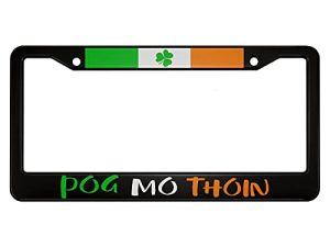 oFloral Ireland Flag Aluminum Alloy License Plate Frame Pog Mo Thoin Irish Shamrock Banner Clover Green Orange Applicable to US Standard Car Metal Car Tag Frame Cover Holder for Women Men(1 Pack)