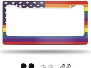 American Flag Decorative Car License Plate Frame Gay Pride Shining Designed for Car Aluminum Customized Decor Car Tag for Men/Women with Screw Caps Car Accessories 2 Holes US Canada Standard 12"X6"