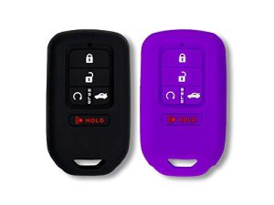 Autobase Silicone Key Fob Cover for Honda Accord Civic CR-V CRV Pilot Passport Insight EX EX-L Touring | Car Accessory | Key Protection Case 2 Pcs (Black & Purple)