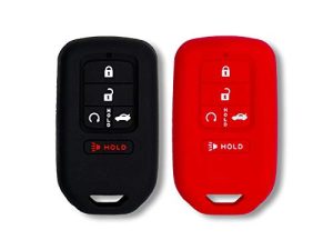 Autobase Silicone Key Fob Cover for Honda Accord Civic CR-V CRV Pilot Passport Insight EX EX-L Touring | Car Accessory | Key Protection Case 2 Pcs (Black & Red)