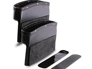 Car Seat Pockets PU Leather Car Console Side Organizer Seat Gap Filler Catch Caddy with Non-Slip Mat 9.2x6.5x2.1 inch Black （2 Pack）