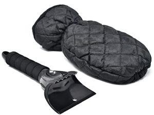 EcoNour Ice Scraper Mitt for Car Windshield | Waterproof Warm Glove with Thick Fleece Lining | Windshield Scraper for Ice and Snow with Foam Grip