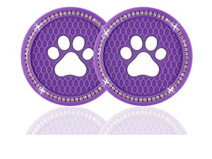 JUSTTOP 2PCS Bling Crystal Paw Car Cup Holder Coaster
