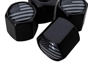 American Flag Valve Stem Cap - Black Subdued Aluminum with Rubber Ring Tire Wheel Rim Dust Cover fits Cars