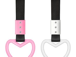 2 Pieces Rings Heart shaped Car Handle Straps Drift Charm Rear Bumper Warning Ring Decor Subway Bus Broken Heart Handle for Car Interior(Pink