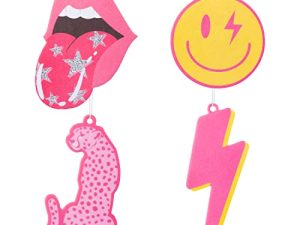 A1diee 4Pcs Pink Preppy Boho Car Air Freshener Hanging Lip Lightning Bolt Leopard Face Car Diffuser Ornaments Refresh Air Fragrant Car Interior with Essential Oils Gift Set for Car Accessories Decor
