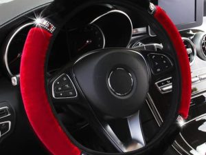 YSFKJ Diamond Fluffy Steering Wheel Cover with Sparkly Crystal Rhinestones