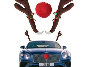 FEIJI Car Reindeer Antlers & Nose - Window Roof-Top & Grille Rudolph Reindeer Jingle Bell Christmas Costume - Auto Accessories Decoration Kit Best for Car SUV Van Truck