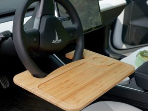 HEYTRIP Bamboo Double-Sided Steering Wheel Tray with Storage Bag