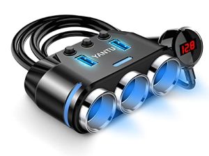 YANTU Cigarette Lighter Adapter 3 Socket Cigarette Lighter Splitter with LED Voltage Display Dual USB Car Charger On/Off Switches 12V Car Splitter Adapter Dashcam