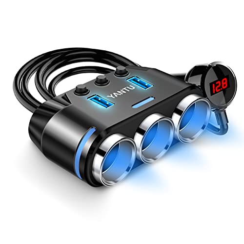 YANTU Cigarette Lighter Adapter 3 Socket Cigarette Lighter Splitter with LED Voltage Display Dual USB Car Charger On/Off Switches 12V Car Splitter Adapter Dashcam YANTU Cigarette Lighter Adapter 3 Socket Cigarette Lighter Splitter with LED Voltage Display Dual USB Car Charger On/Off Switches 12V Car Splitter Adapter Dashcam