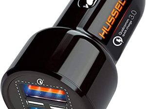 Hussell Car Charger Adapter - 3.0 Portable USB w/Fast Charge Technology & Dual Ports - Compatible w/Apple iPhone