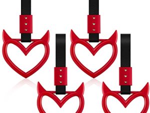 4 Pieces Heart Shaped Car Handle Straps Hang Ring Rear Bumper Warning Ring Decorative Subway Train Bus Handle Hand Strap Drift for Car Interior(Red