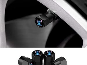 for Stitch Car Valve Stem Caps Universal Car Air Tire Valve Cap 4pcs Fit Lilo and Stitch Car Accessories (016 Black)