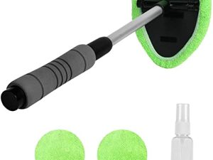 X XINDELL Windshield Cleaner -Microfiber Car Window Cleaning Tool with Extendable Handle and Washable Reusable Cloth Pad Head Auto Interior Exterior Glass Wiper Car Glass Cleaner Kit (Extendable)