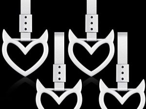 4 Pieces Heart Shaped Car Handle Straps Hang Ring Rear Bumper Warning Ring Decorative Subway Train Bus Handle Hand Strap Drift for Car Interior(White