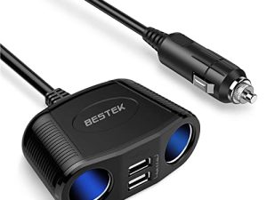 BESTEK 150W 2-Socket Cigarette Lighter Splitter Power Adapter DC Outlet Car Charger Splitter Dual 2.4A USB Car Cigarette Splitter with 26 Inches Cord for Cellphone GPS Dash Cam
