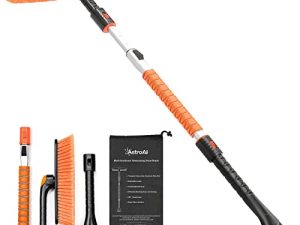 AstroAI 47.2" Ice Scraper and Extendable Snow Brush for Car Windshield with Foam Grip and 360° Pivoting Brush Head for Christmas Car Auto Truck SUV(Orange)