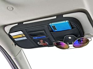 Da by Car Sun Visor Organier Truck SUV Sun Visor Storage Pocket PU Leather Pouch Holder with Multi-Pocket Double Zipper Net Pocket