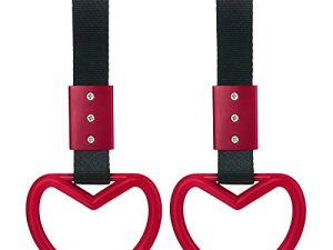 2 Pieces Rings Heart shaped Car Handle Straps Drift Charm Rear Bumper Warning Ring Decor Subway Bus Broken Heart Handle for Car Interior(Red)