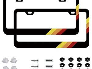Beiyashopp Tri-Color 3 Color Stainless Steel License Plate Frames Decoration Accessories Car Truck Label Fit for Tacoma 4Runner Tundra Sequoia Rav4 Highlander (Yellow-Orange-Red ///)