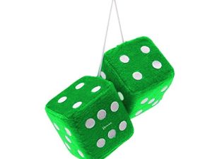 Zento Deals Pair 3" Green Hanging Fuzzy Dices with White Dots