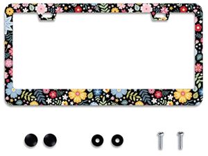 Personalise Colorful Floral Flowers License Plate Frames License Plate Frame Car Universal Aluminum Accessories Cars Decor with 2 Holes and Screws Fits Standard US Vehicles Size: 12.2 x 6 Inches