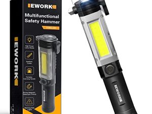 EWORK Multi-Function Car Window Breaker Seatbelt Cutter - Car Glass Breaker with 5 Light Modes & Magnetic Pickup Tool - Car Escape Tool Ideal Gift for Man/Women/Drivers - Car Accessories