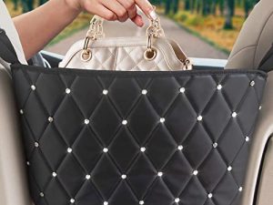 SEAMETAL Bling Car Purse Holder Between Seats Back Large Capacity Storage Organizer Automotive Consoles & Organizers Bling Car Net Pocket Handbag Holder for Front Seat