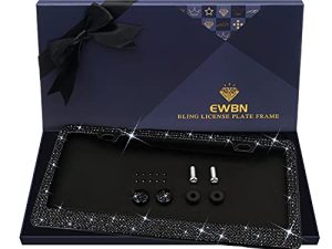 Bling Rhinestone License Plate Frame for Women,Diamond Sparkly License Plate Frames| Stainless Steel Frames & Over 1200 pcs Finest 14 Facets Black Glass Crystals Premium Diamond+GiftBox(Black)