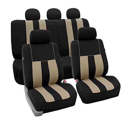 FH Group Car Seat Covers Full Set Beige Cloth - Universal Fit FH Group Car Seat Covers Full Set Beige Cloth - Universal Fit