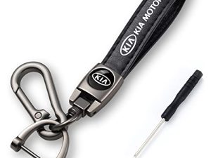 PRSLLA Car Black Genuine Leather Keychain Key Ring Lanyard Accessories Business Gift Birthday Present Suitable for KIA Soul Stinger Seltos Cadenza K900 Forte NIRO Rio Sportage Sorento