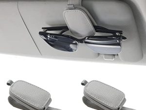 Yuoyar 2 Packs Sunglasses Holders for Car Visor - Magnetic Leather Sunglasses Holder and Ticket Card Clip - Car Visor Accessories (Silver Grey)