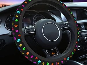 Dog Paw Prints Steering Wheel Cover Universal 15 Inch Cute Car Accessories Protector for Women Men Girls