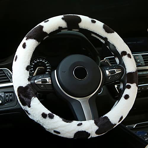 ALEMODR Plush Cow Print Steering Wheel Cover Fluffy Winter Warm Universal 15 inch for Women Girls ALEMODR Plush Cow Print Steering Wheel Cover Fluffy Winter Warm Universal 15 inch for Women Girls