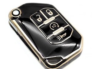 FEYOUN Key Fob Cover Compatible with Jeep Gladiator Wrangler Flip 4 Buttons TPU Remote Keyless Key Fob Case Protection Shell Accessories