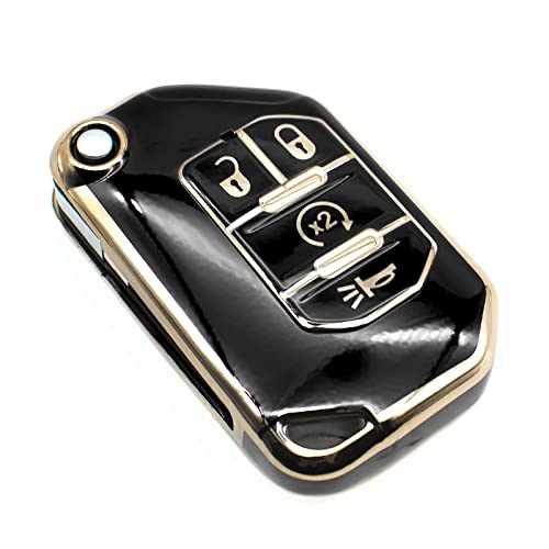 FEYOUN Key Fob Cover Compatible with Jeep Gladiator Wrangler Flip 4 Buttons TPU Remote Keyless Key Fob Case Protection Shell Accessories FEYOUN Key Fob Cover Compatible with Jeep Gladiator Wrangler Flip 4 Buttons TPU Remote Keyless Key Fob Case Protection Shell Accessories