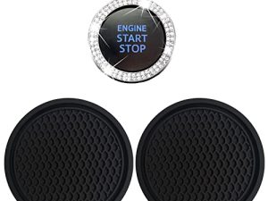2 Car Cup Holder Coaster and 1 Crystal Rhinestone Car Engine Push Start Stop Decoration Bling Ring
