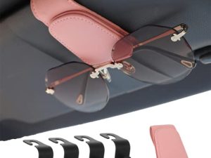 AOKJOY Sunglasses Holders for Car Sun Visor Magnetic Leather Glasses Eyeglass Hanger Clip for Car Ticket Card Clip Eyeglasses Mount Car Visor Accessories Car Seat Headrest Hook(Pink)