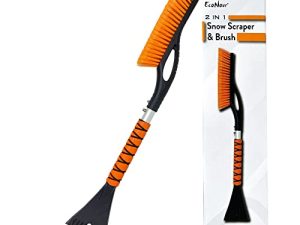 EcoNour 27" Aluminum Car Snow Scraper and Brush (Orange) | Weaved Bristle Head with Metal Body Ice Scrapers for Car Windshield | Tough Ice Scraper with Ergonomic Foam Grip Winter Accessory | 1 Pack