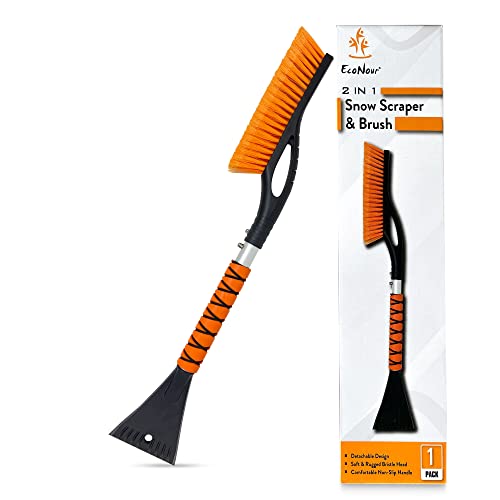 EcoNour 27" Aluminum Car Snow Scraper and Brush (Orange) | Weaved Bristle Head with Metal Body Ice Scrapers for Car Windshield | Tough Ice Scraper with Ergonomic Foam Grip Winter Accessory | 1 Pack EcoNour 27" Aluminum Car Snow Scraper and Brush (Orange) | Weaved Bristle Head with Metal Body Ice Scrapers for Car Windshield | Tough Ice Scraper with Ergonomic Foam Grip Winter Accessory | 1 Pack