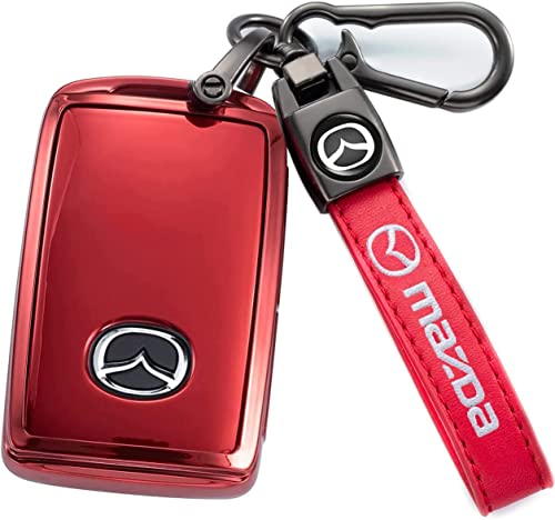 Smart Key Fob Case Cover Protector with Leather Key Holder Compatible with 2019-2022 Mazda 3 Smart Key Fob Case Cover Protector with Leather Key Holder Compatible with 2019-2022 Mazda 3
