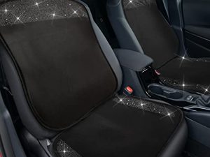 2 Pair Bling Car Seat Covers for Women Girls Rubber Black Front Seat Cover with Crystal Diamond Rhinestone Breathable Car Seat Protectors Fit Most Cars (Black)