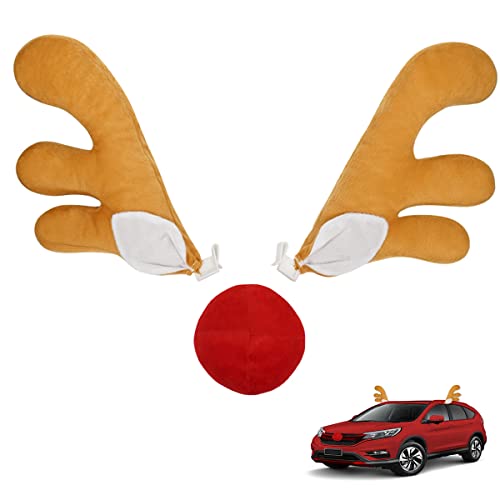 ReneeCho Car Decoration Christmas Reindeer Antlers and Nose for Roof-Top & Grille Auto Holiday Decor Accessories ReneeCho Car Decoration Christmas Reindeer Antlers and Nose for Roof-Top & Grille Auto Holiday Decor Accessories