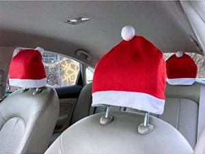 Yixin 4-Piece Santa Claus hat car seat headrest Cover Cute car Decoration Interior Accessories-car Christmas Decorations-Functional car Decoration