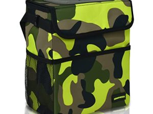 SIBOFUEGO Cute Car Trash Can with Lid - Leak Proof Car Trash Bag Hanging Waterproof Car Garbage Can with Storage Pockets Multipurpose Collapsible Car Organizer (Camo Green)